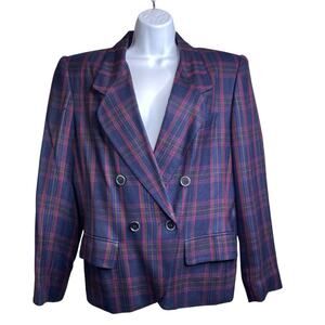 Vintage Stirling Cooper Women's Purple Plaid Jacket Size 12 Retro 80’s Vibes‎
